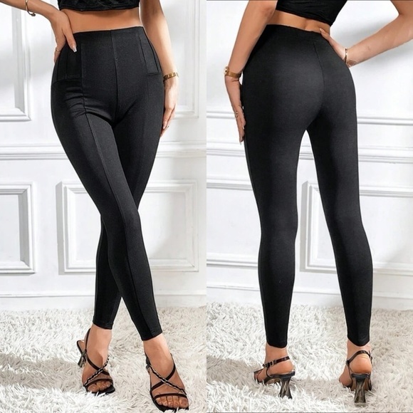 Black Mid Rise leggings pants size Large - Picture 2 of 9